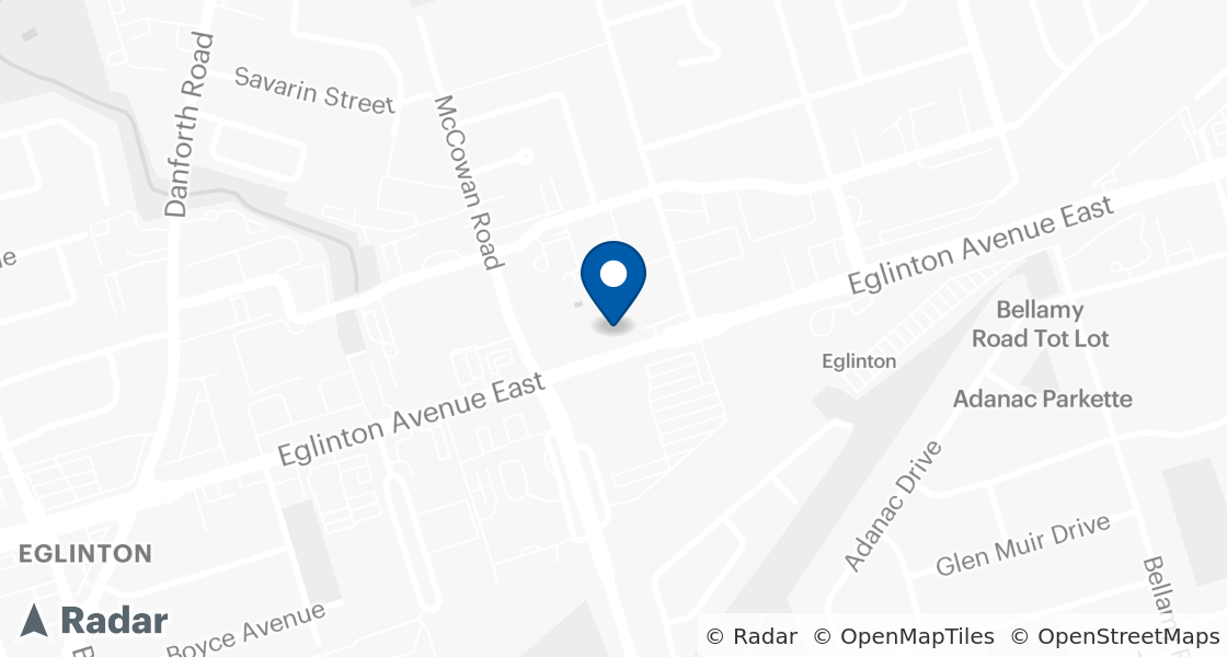 Carte de l'emplacement de Dairy Queen:: 2916 Eglinton Ave E, Scarborough, ON, M1J 2E4